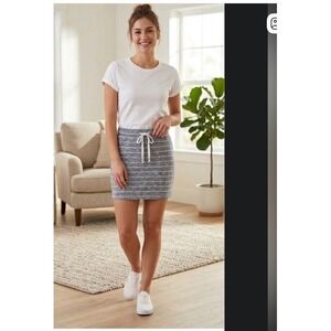 Dakini Blue & White Striped French Terry Skirt | Size Small | Coastal Athleisure